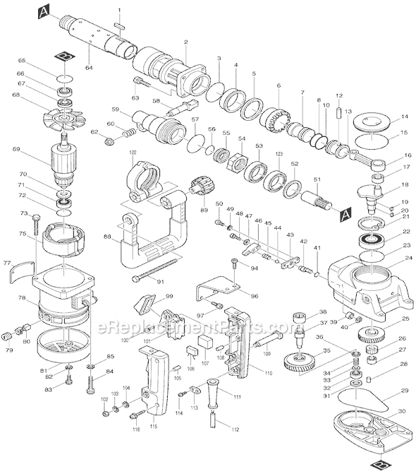 Page A Diagram and Parts List for HR5000  Makita Hammer Drill