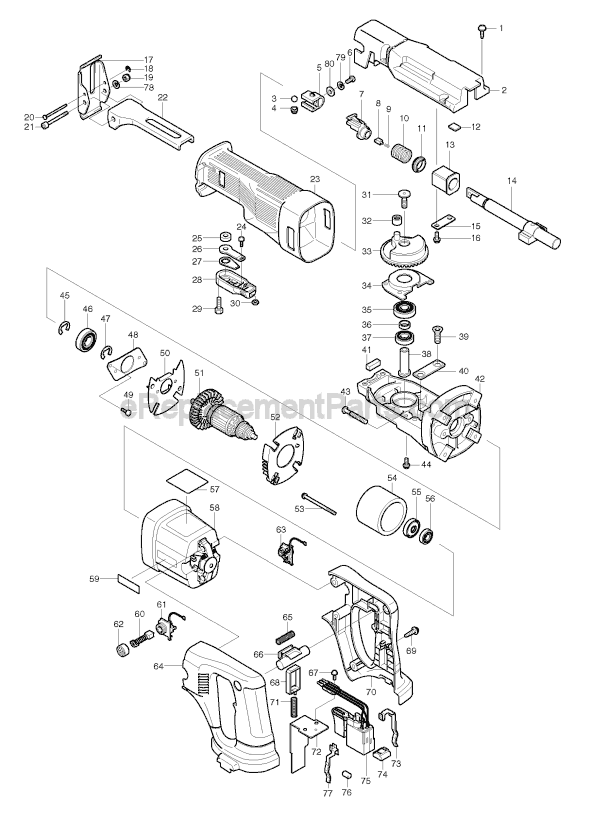 Page A Diagram and Parts List for JR180D  Makita Reciprocating Saw