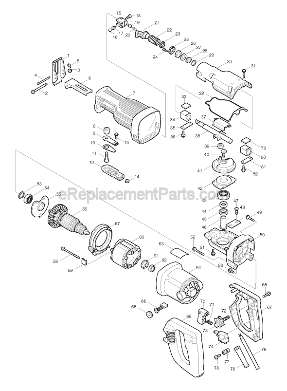 Page A Diagram and Parts List for JR3030T  Makita Reciprocating Saw