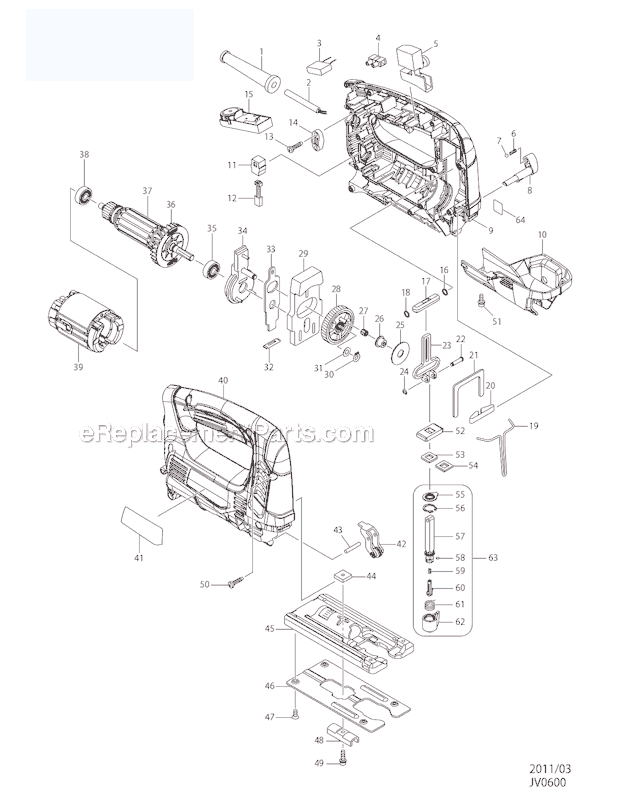 Page A Diagram and Parts List for JV0600K  Makita Jig Saw