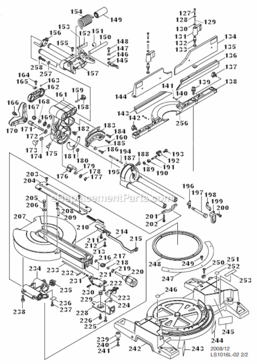 Page B Diagram and Parts List for LS1016LX5  Makita Miter Saw