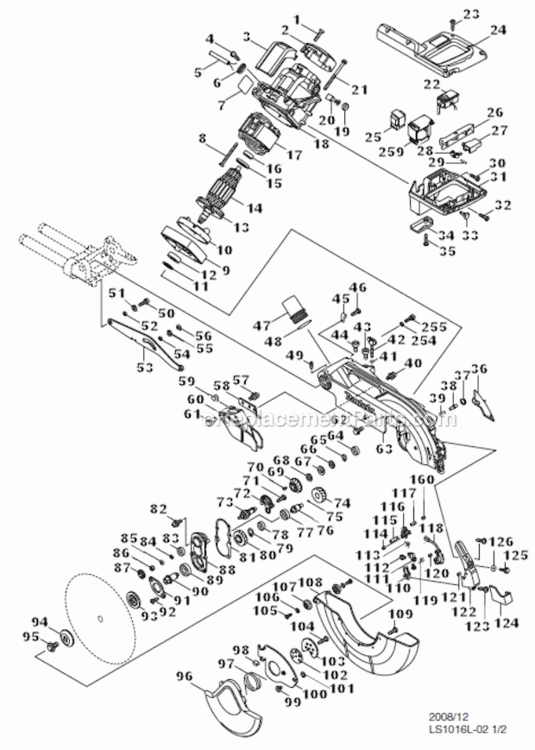 Page D Diagram and Parts List for LS1016LX5  Makita Miter Saw