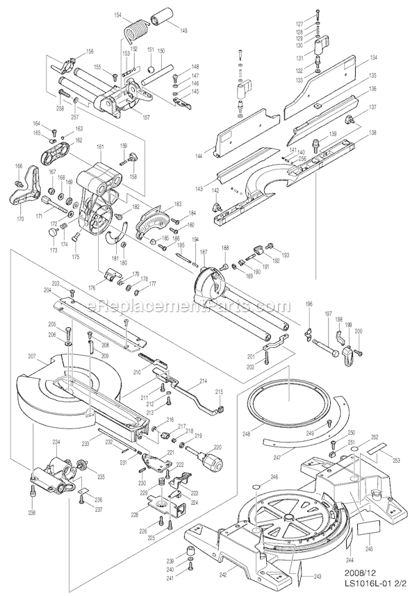 Page A Diagram and Parts List for LS1016LX  Makita Miter Saw