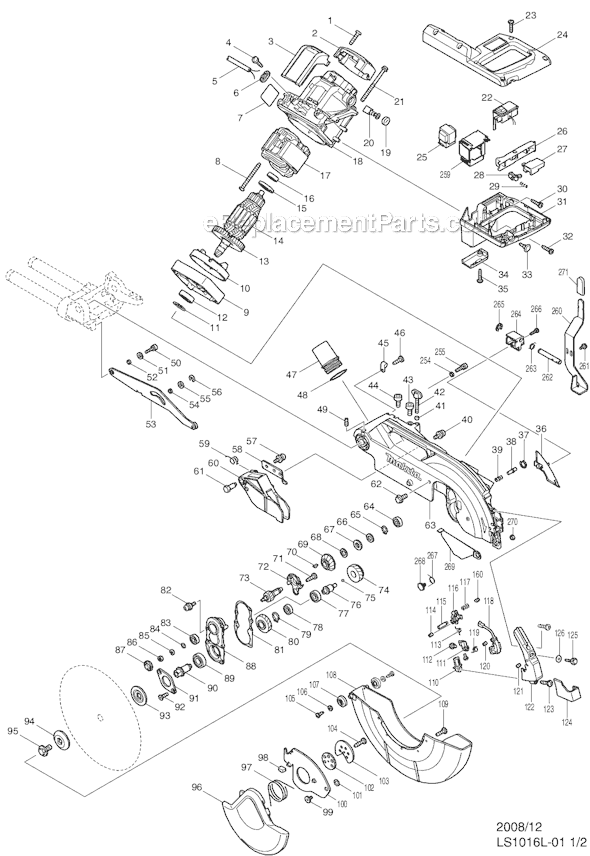 Page B Diagram and Parts List for LS1016LX  Makita Miter Saw