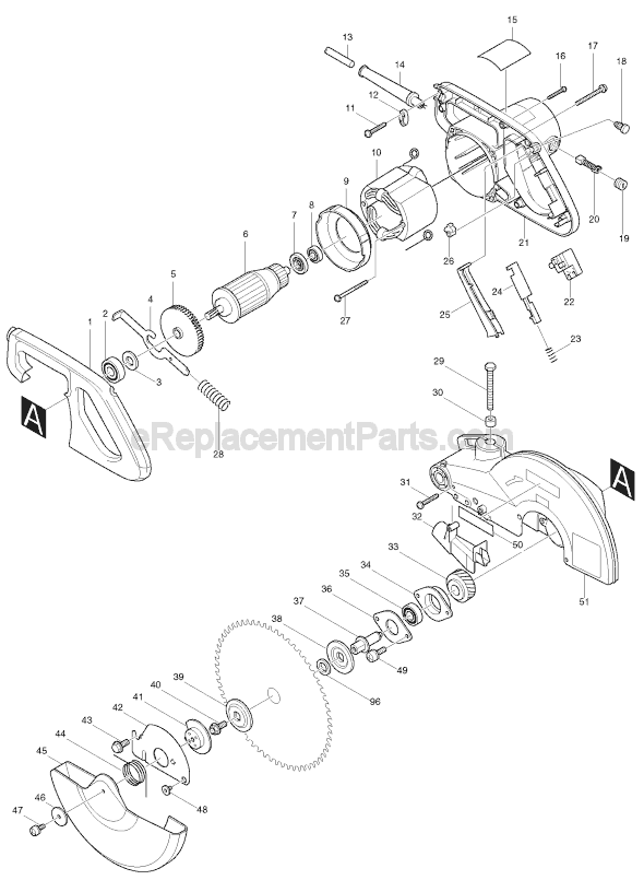 Page A Diagram and Parts List for LS1040  Makita Miter Saw