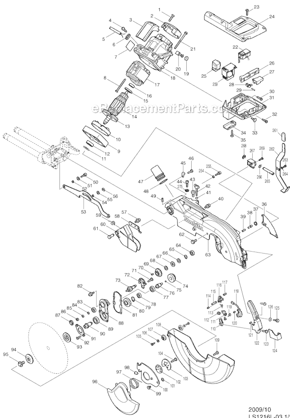 Page B Diagram and Parts List for LS1216L  Makita Miter Saw