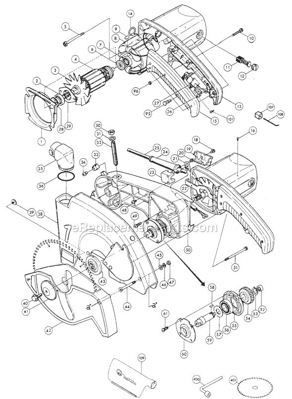 Page A Diagram and Parts List for LS1400  Makita Miter Saw