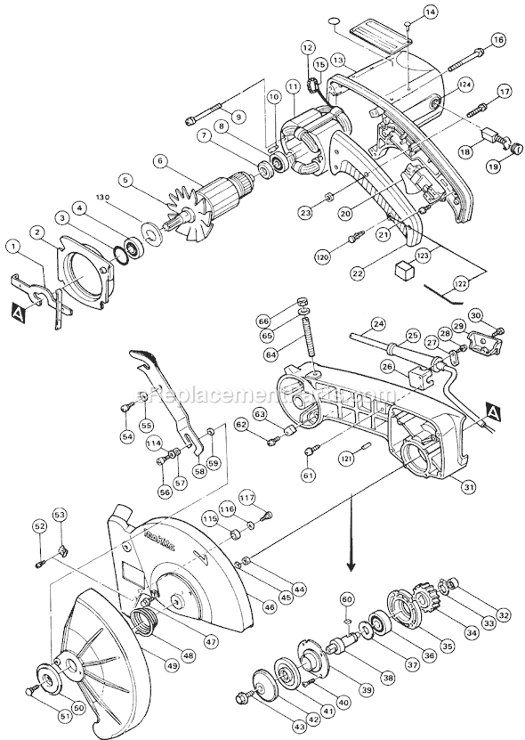 Page A Diagram and Parts List for LS1440  Makita Miter Saw