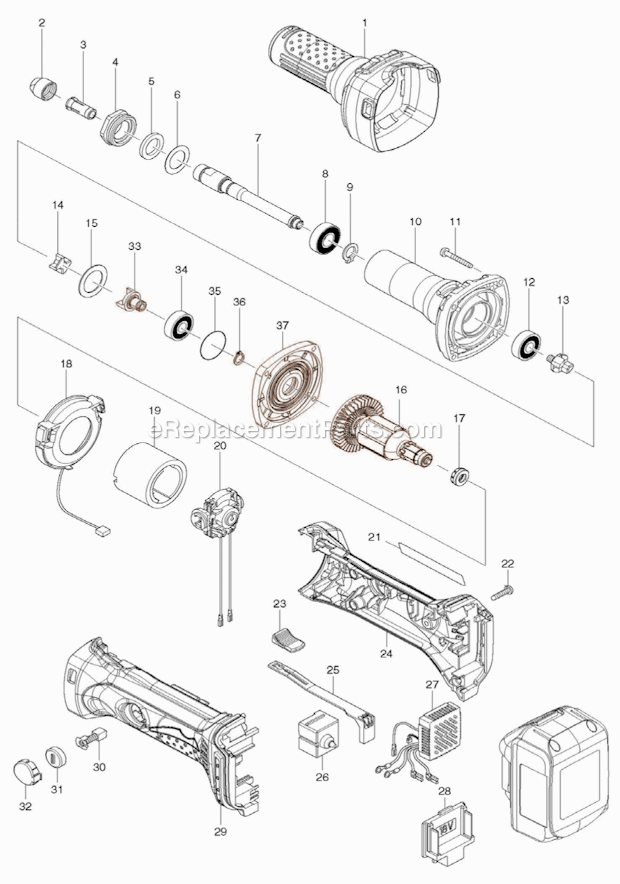 Page A Diagram and Parts List for LXDG01Z  Makita Die Grinder