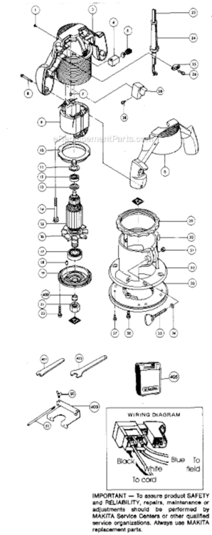 Page A Diagram and Parts List for M361  Makita Router