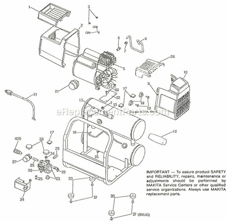 Page A Diagram and Parts List for MAC2200  Makita Compressor