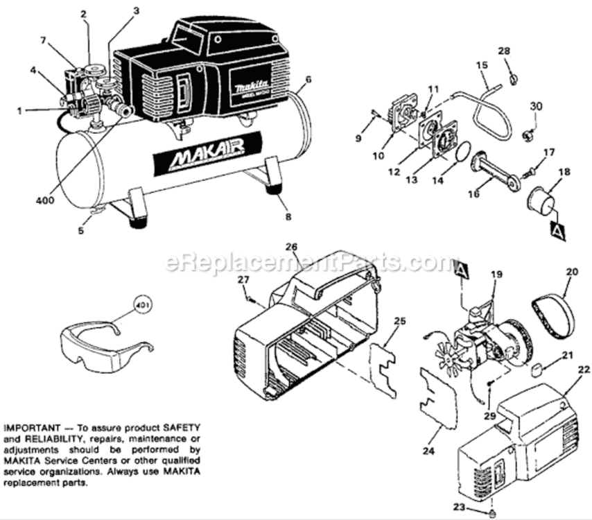 Page A Diagram and Parts List for MAC500  Makita Compressor