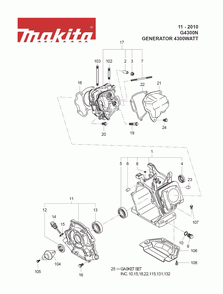 Page 15 Diagram and Parts List for G4300N Type 1 Makita Generator