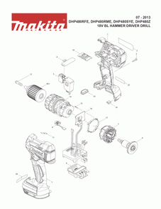 Page 1 Diagram and Parts List for DHP480RFE  Makita Drill