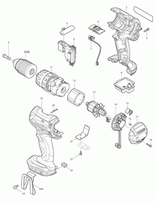 Page 1 Diagram and Parts List for BHP452H Type 1 Makita Drill