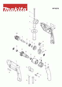 Page 1 Diagram and Parts List for HP1621K Type 2 Makita Drill