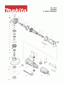 Page 1 Diagram and Parts List for GA5030K Type 2 Makita Grinder