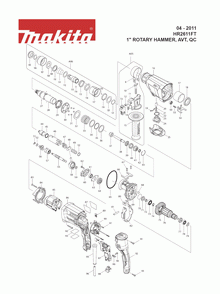Page 1 Diagram and Parts List for HR2611FT Type 1 Makita Hammer