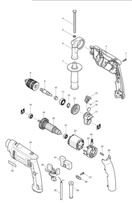 Page 1 Diagram and Parts List for HP1621FKX  Makita Drill