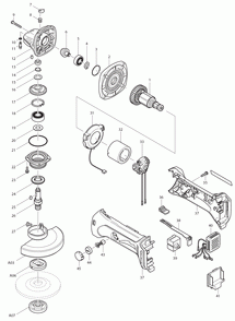 Page 1 Diagram and Parts List for BGA452F Type 1 Makita Grinder