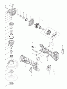 Page 1 Diagram and Parts List for XAG09Z  Makita Grinder