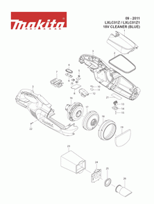 Page 1 Diagram and Parts List for LXLC01Z Type 1 Makita Upright Vacuum