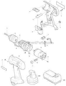 Part Location Diagram of 183032-3 Makita Housing Set