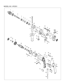 Page 1 Diagram and Parts List for HP2051  Makita Drill