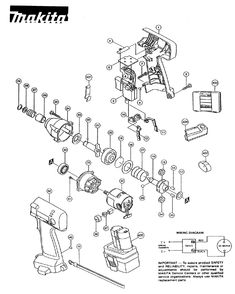 Page 1 Diagram and Parts List for 6908DWAE  Makita Drill