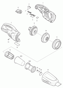 Page 1 Diagram and Parts List for BCL180Z Type 1 Makita Upright Vacuum