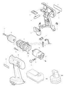 Page A Diagram and Parts List for 8443D  Makita Cordless Drill