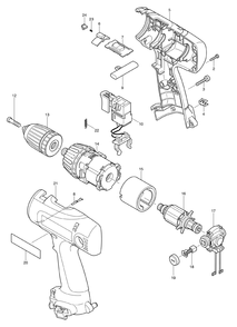 Page 1 Diagram and Parts List for 6317DWFE  Makita Drill