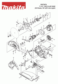 Page 1 Diagram and Parts List for 5007NFAK Type 1 Makita Saw