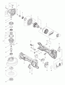 Page 1 Diagram and Parts List for XAG17ZU  Makita Grinder