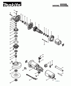 Page 1 Diagram and Parts List for 9553NBK  Makita Grinder