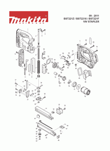 Page 1 Diagram and Parts List for BST221Z Type 2 Makita Nailer