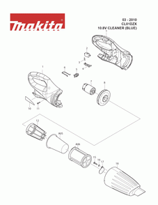Page 1 Diagram and Parts List for CL01DZX  Makita Leaf Blower / Vacuum