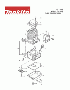 Page 8 Diagram and Parts List for EW120R Type 1 Makita Water Pump