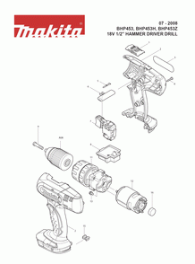 Page 1 Diagram and Parts List for BHP453 Type 1 Makita Drill