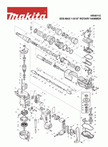 Page 1 Diagram and Parts List for HR4011C Type 1 Makita Hammer