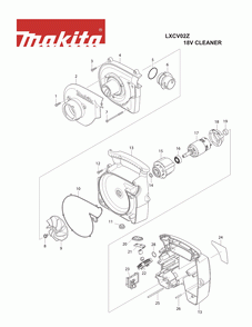 Page 1 Diagram and Parts List for LXCV02Z Type 1 Makita Upright Vacuum