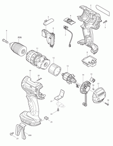 Page 1 Diagram and Parts List for BHP452H2 Type 1 Makita Drill