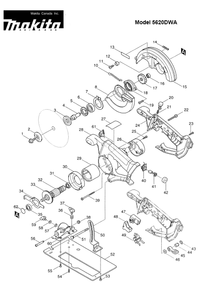 Page 1 Diagram and Parts List for 5620DWA  Makita Saw