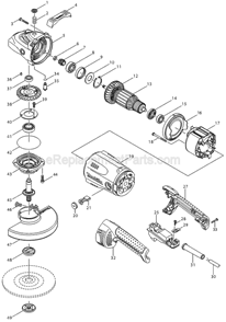 Part Location Diagram of 227491-2 Makita Spiral Bevel Gear 53 A