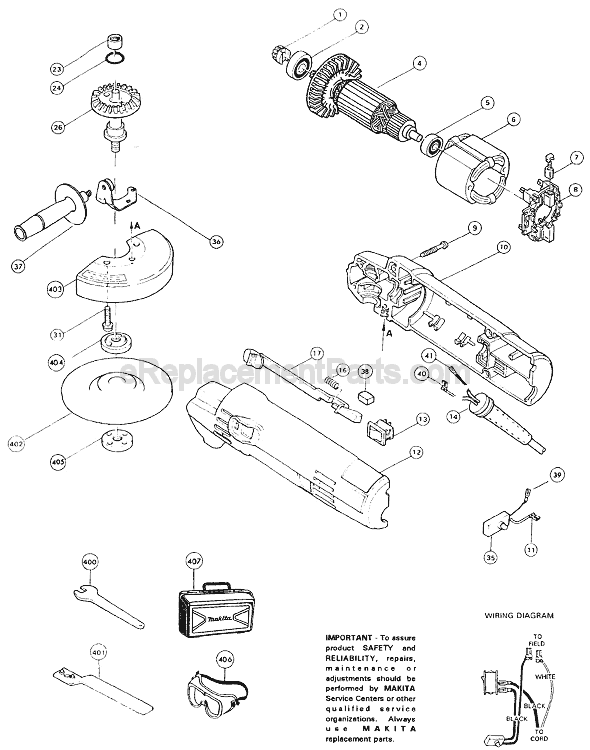Page A Diagram and Parts List for N9514B  Makita Angle Grinder