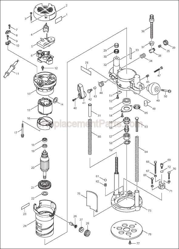 Page A Diagram and Parts List for RP1101  Makita Router