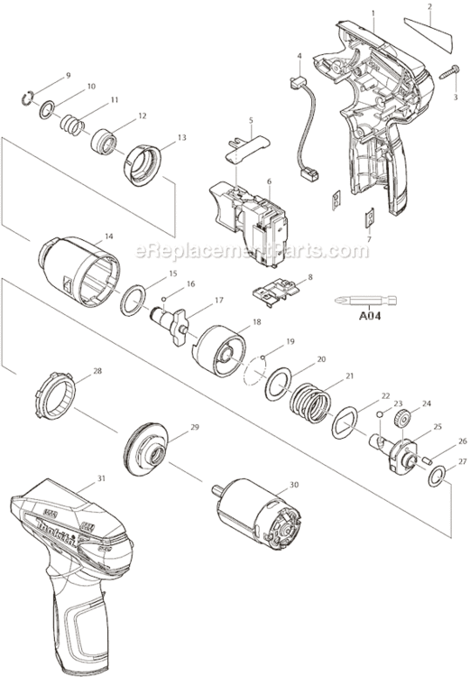Page A Diagram and Parts List for TD090D  Makita Impact Driver