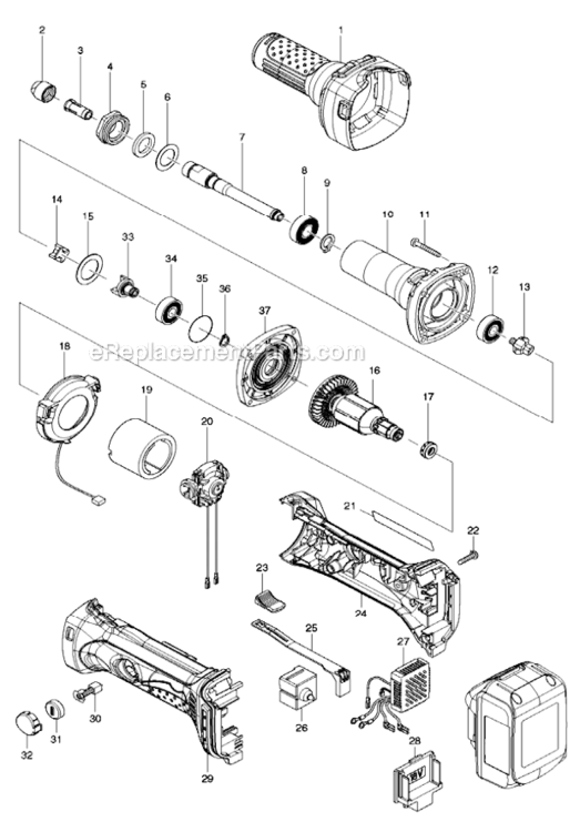 Page A Diagram and Parts List for XDG01Z  Makita Die Grinder
