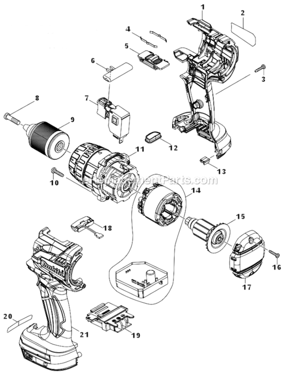 Page A Diagram and Parts List for XPH07M  Makita Cordless Drill