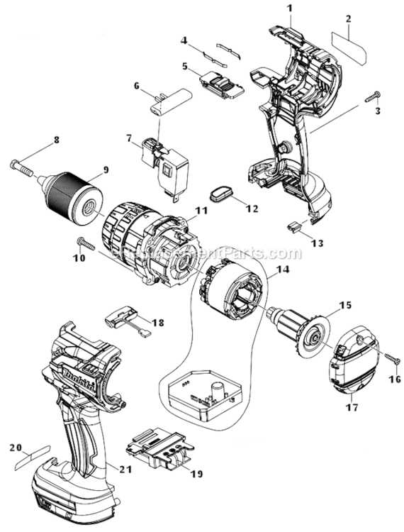 Page A Diagram and Parts List for XPH07Z  Makita Cordless Drill